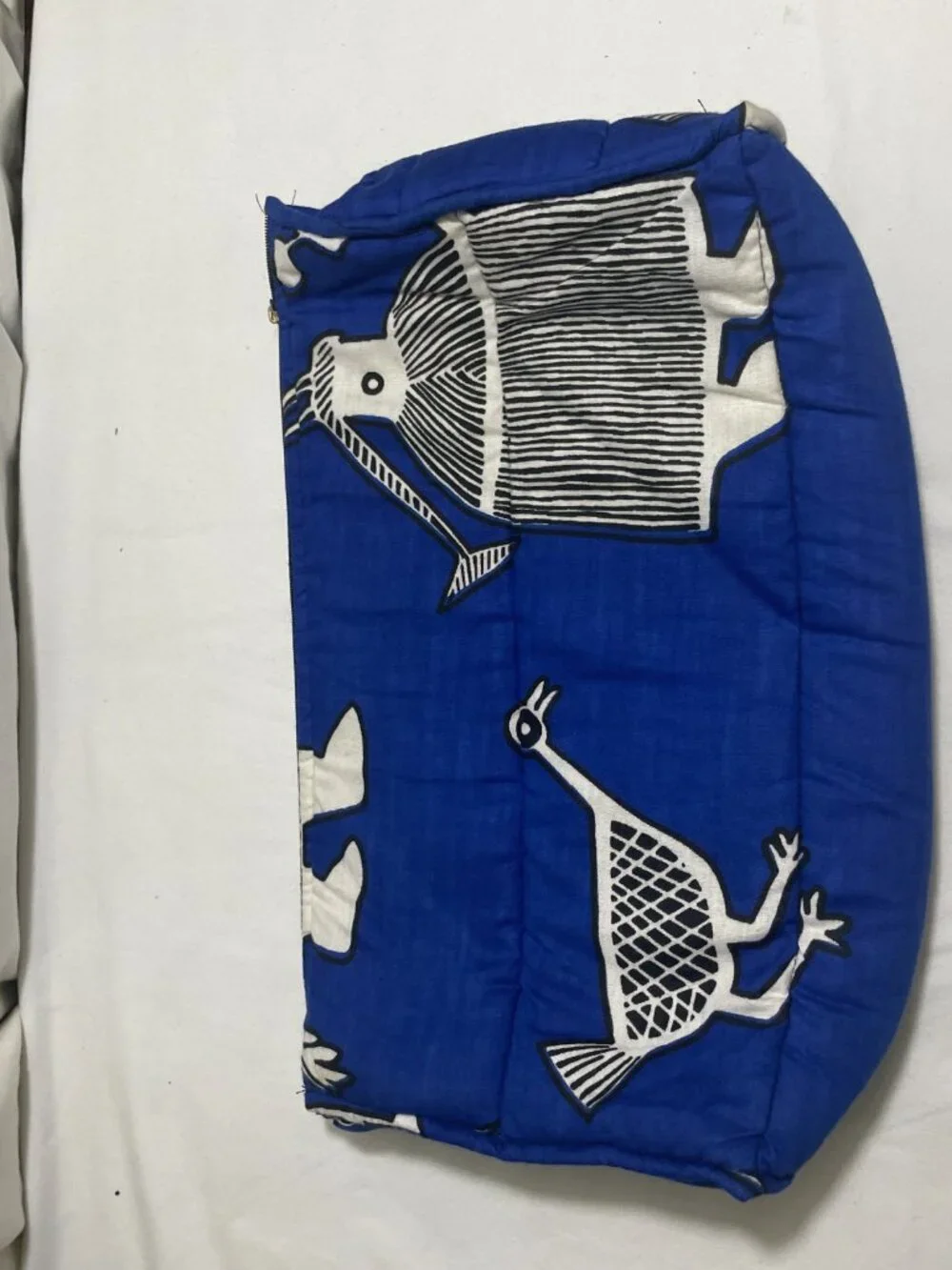 Handmade Blue African Print Padded Cosmetic Makeup Travel Zip Pouch Bag Organize